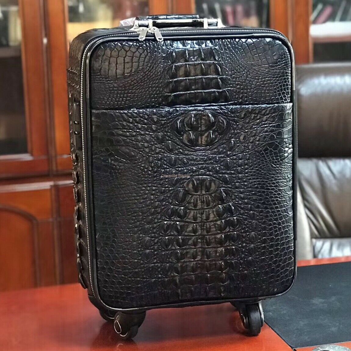 Genuine Crocodile Leather Luggage Bag Business Trolley Travel Bag, 16,18,20  Inch