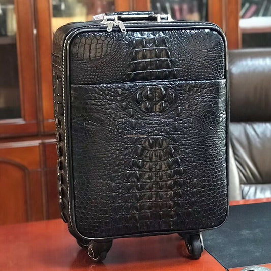Genuine Crocodile Leather Luggage Bag Business Trolley Briefcase Travel Bag 18"  | Black