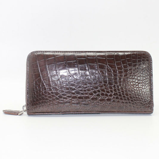 Genuine Crocodile Alligator Belly Leather Man Zipper Brown Clutch Long Wallet