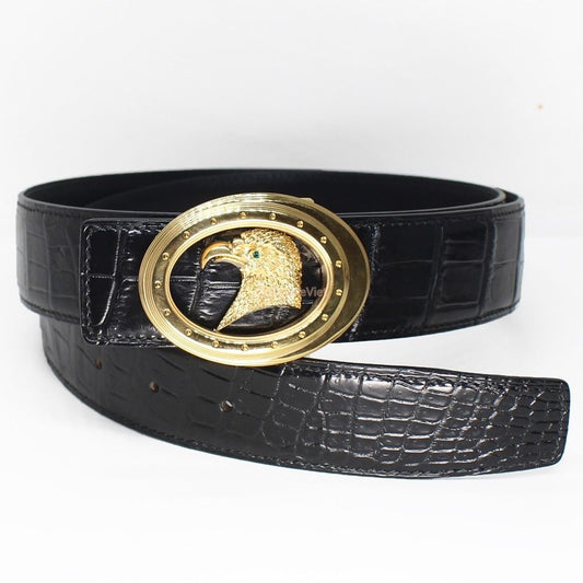 Genuine Crocodile Alligator Skin Leather Handmade Belt Black, No JOINTED #BD1218