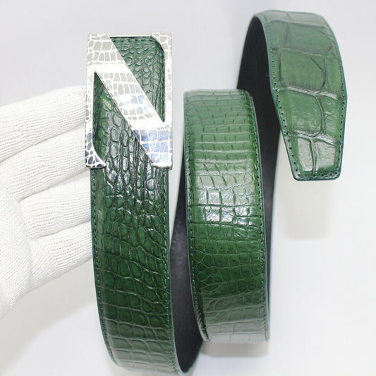 Genuine CROCODILE Belt Skin LEATHER Men's Accessories -W 1.5'', Green, Unjointe