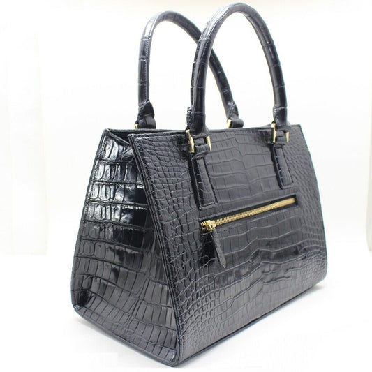 100% Belly Skin Genuine Crocodile Alligator Leather Handbag - Black, New