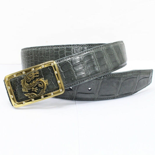 Men's Belt Genuine Crocodile Alligator Skin Leather W4.0cm, WITHOUT JOINTED