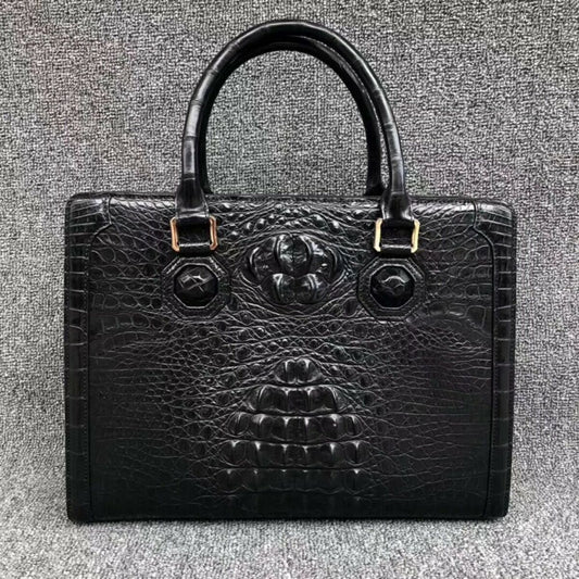 100% HORNBACK GENUINE CROCODILE LEATHER BRIEFCASE BAG BUSINESS SHINY BLACK