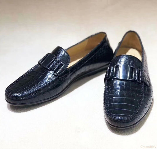 Men's Shoes Genuine Crocodile Alligator Skin Leather Handmade Black
