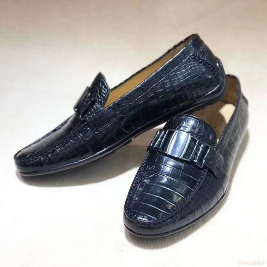 Men's Shoes Genuine Crocodile Alligator Skin Leather Handmade Black