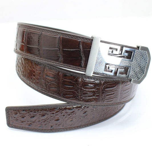 Genuine Alligator Crocodile Belt Skin Leather Men's, WITHOUT JOINTED, Dark Brown