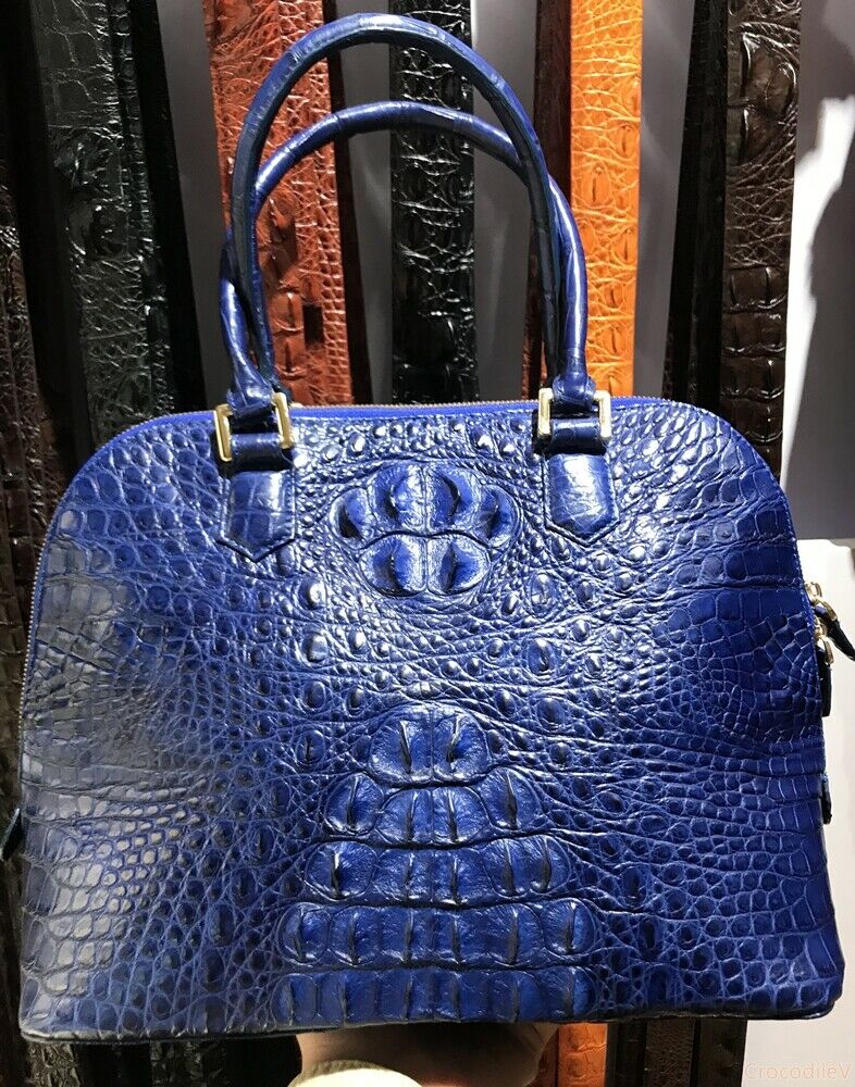 GENUINE ALLIGATOR CROCODILE LEATHER HANDBAG BAG TOTE BLUE NEW