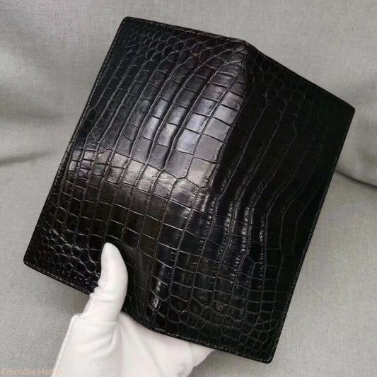 Double Side Handmade Genuine Crocodile Belly Leather Clutch Long Wallet #J1009