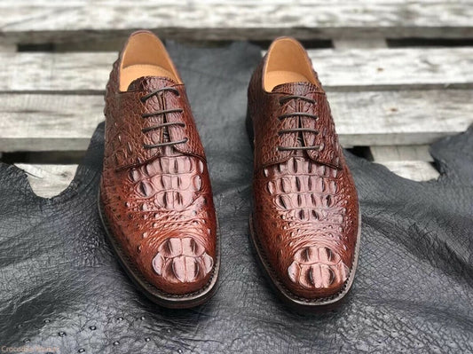 Men's Shoes Genuine Crocodile Alligator Skin Leather Handmade Brown