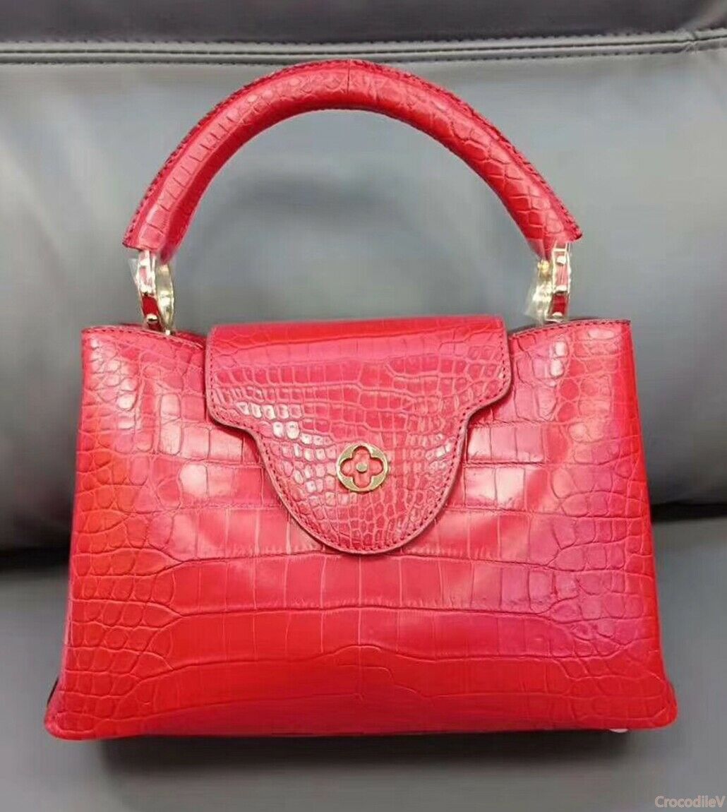 100% BELLY SKIN GENUINE CROCODILE LEATHER HANDBAG BAG RED NEW