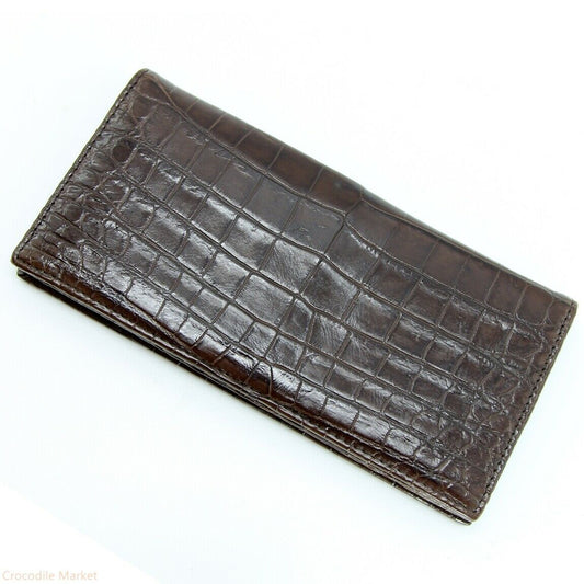 Double Side Handmade Genuine Crocodile Leather Skin MEN Long Wallet Dark Brown