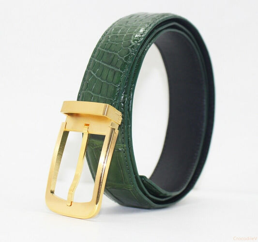 Men's Belt Genuine Crocodile Alligator Skin Leather Belt HANDMADE, Green, W3.5cm
