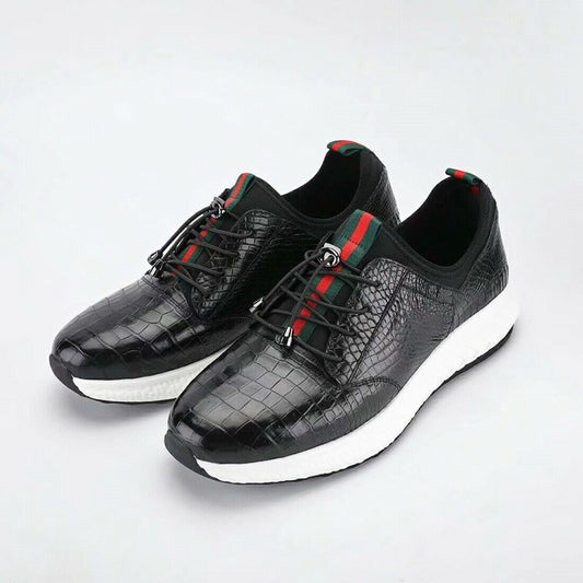 Unisex Shoes Genuine Crocodile Alligator Belly Skin Leather Sneakers  | Black