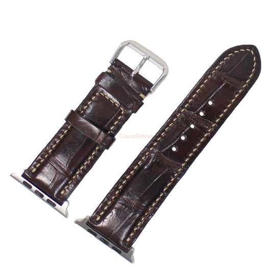Strap Band Genuine Alligator Crocodile Leather Brown for Apple Watch, luxury handmade watch strap
