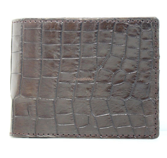 Crocodile Leather Skin Men’s Bifold Wallet DOUBLE SIDE Brown Genuine Alligator