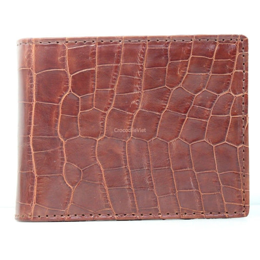 Crocodile Leather Skin Men’s Bifold Wallet, DOUBLE SIDE Brown Genuine Alligator