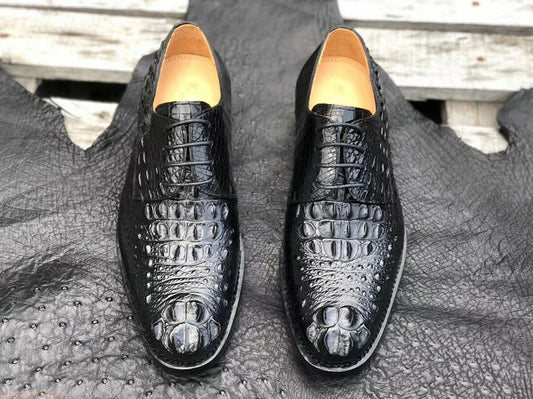 Men's Shoes Genuine Crocodile Alligator Skin Leather Handmade Black