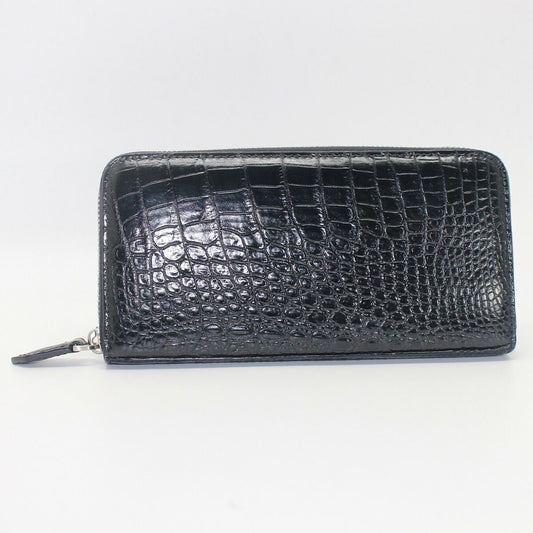 Genuine Crocodile Alligator Belly Leather Man Zipper Black Clutch Long Wallet