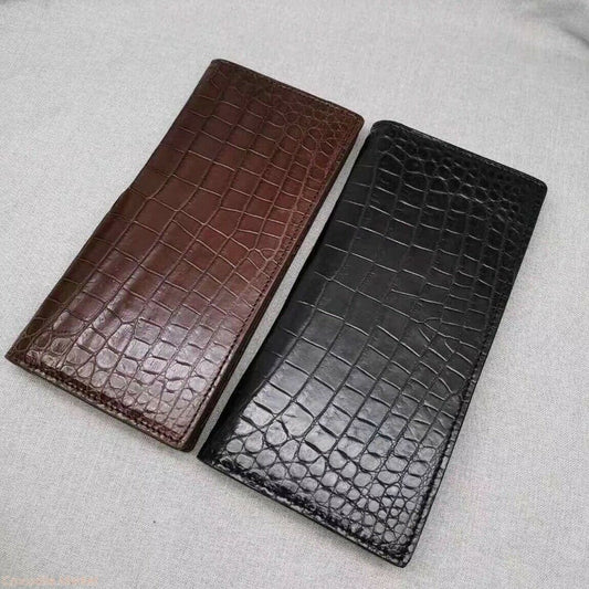 Double Side Handmade Genuine Crocodile Belly Leather Clutch Long Wallet #J1009