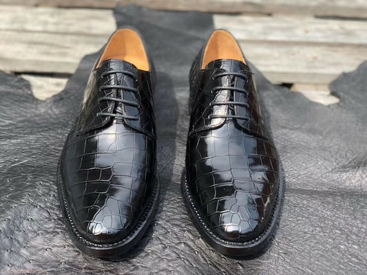 Men's Shoes Genuine Crocodile Alligator Skin Leather Handmade Black