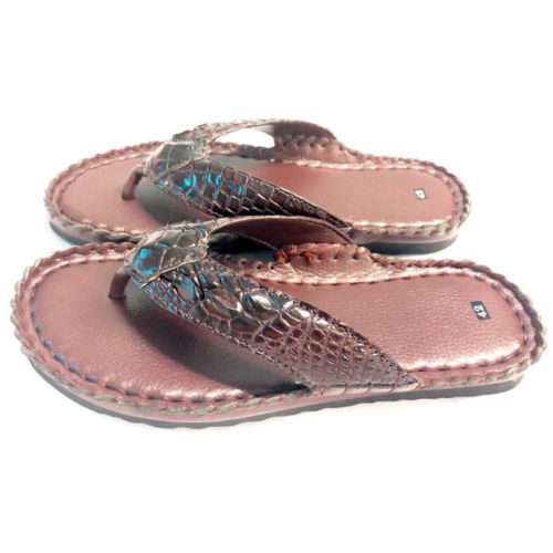 Mens Flip flop Genuine Crocodile Alligator Skin Leather Handmade Brown