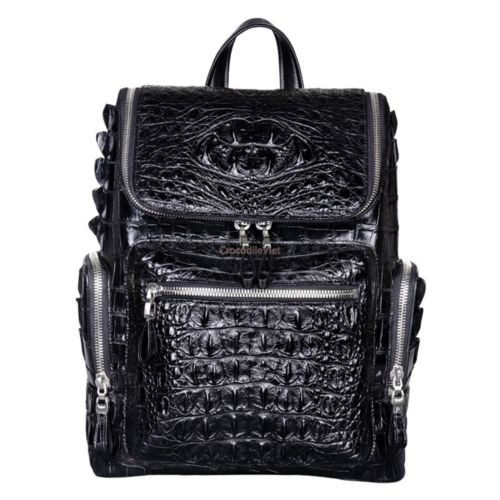 Men’s Genuine Crocodile Skin Backpack, Casual Travel Bag Extra Capacity Casual