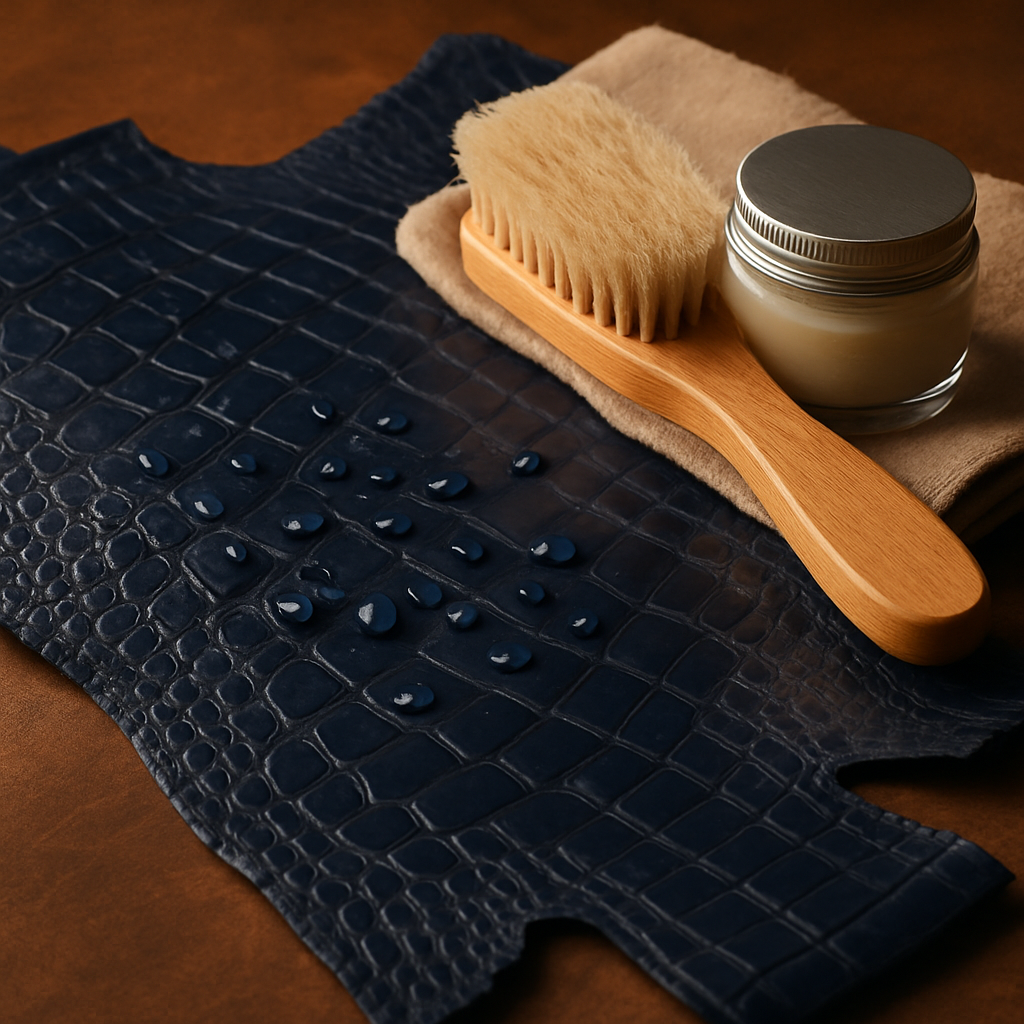 water on exotic leather