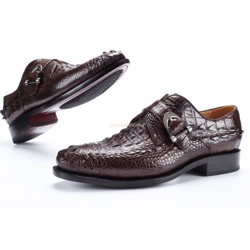 Alligator Leather Crocodile Leather Single Monk Strap Dress Shoes