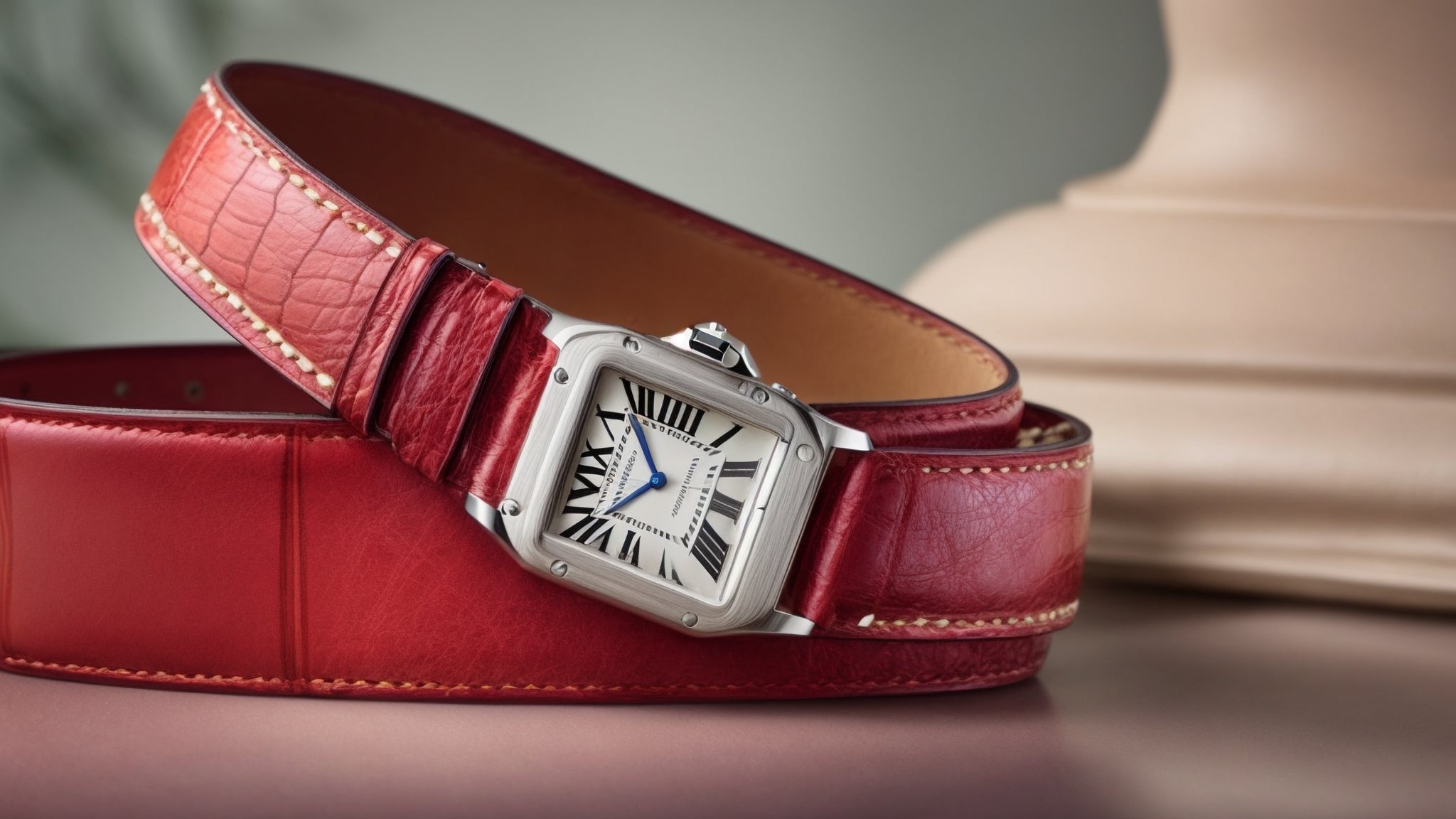 SANTOS DE CARTIE 39MM GOLD STEEL CASE LEATHER STRAP