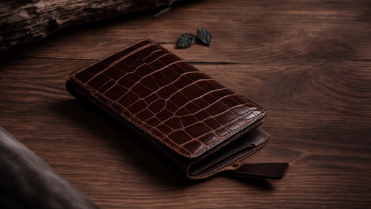 Dark Brown Genuine Crocodile Leather Long Wallet for Men: Handcrafted Elegance