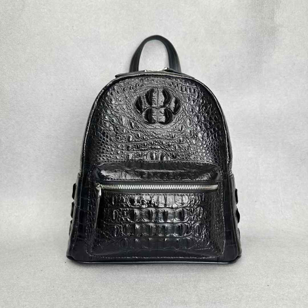 black genuine crocodile leather backpack with hornback ridge and tile pattern