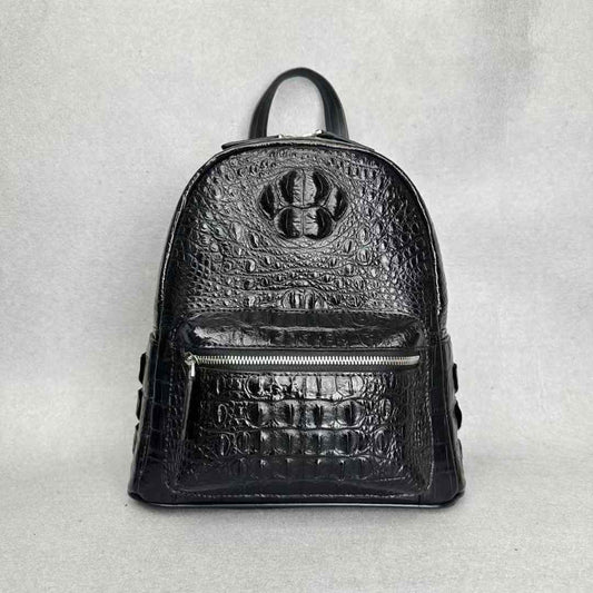 black genuine crocodile leather backpack with hornback ridge and tile pattern