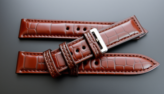 Best 22mm Men's Genuine Leather Watch Strap with Croco Deployment Clasp and Spring Bars - US Shipping