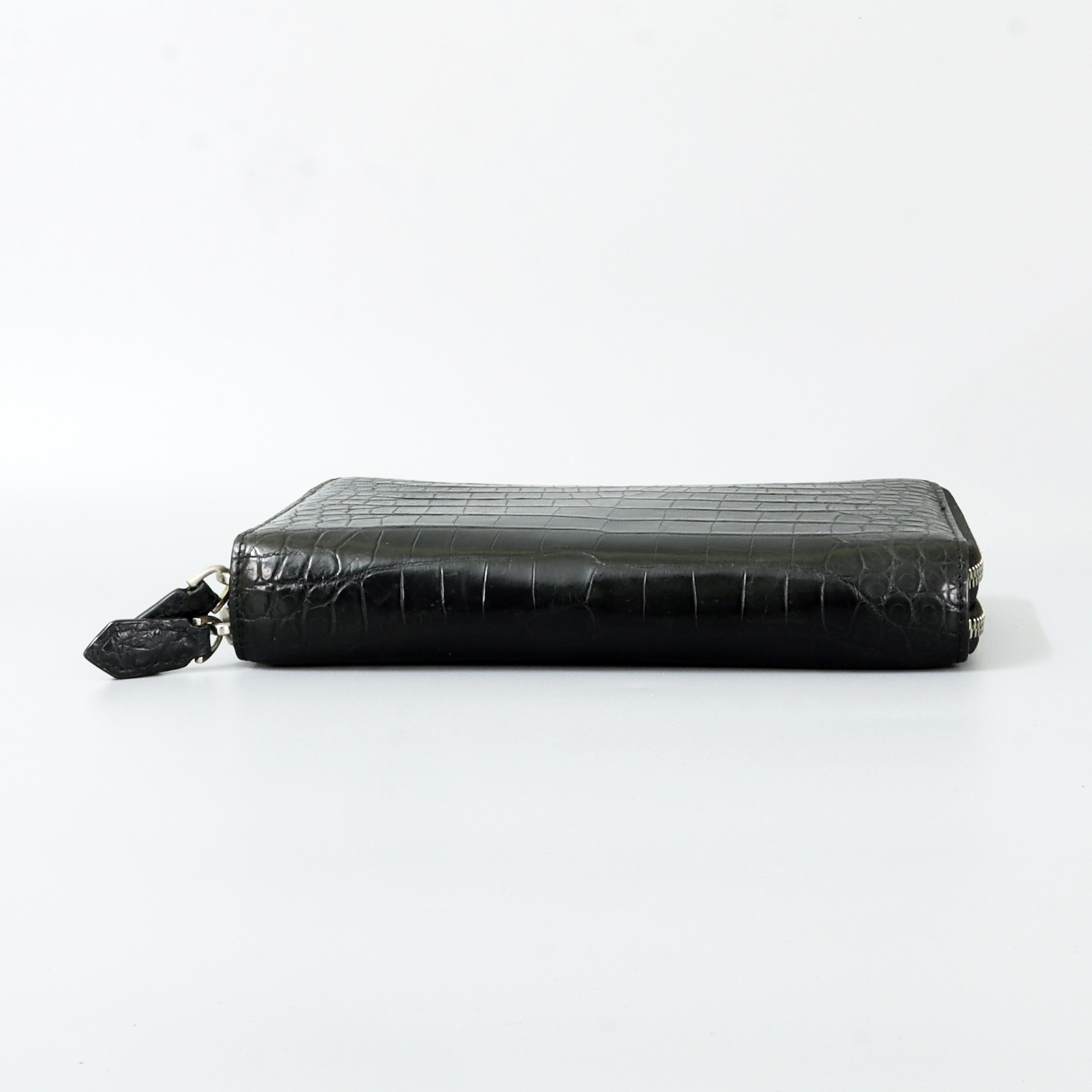 Genuine Leather Crocodile Skin Long Wallet 2 Zip-Around Clutch Handbag, Black 2