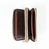 Genuine Leather Crocodile Skin Long Wallet 2 Zip-Around Clutch Handbag, Brown 2