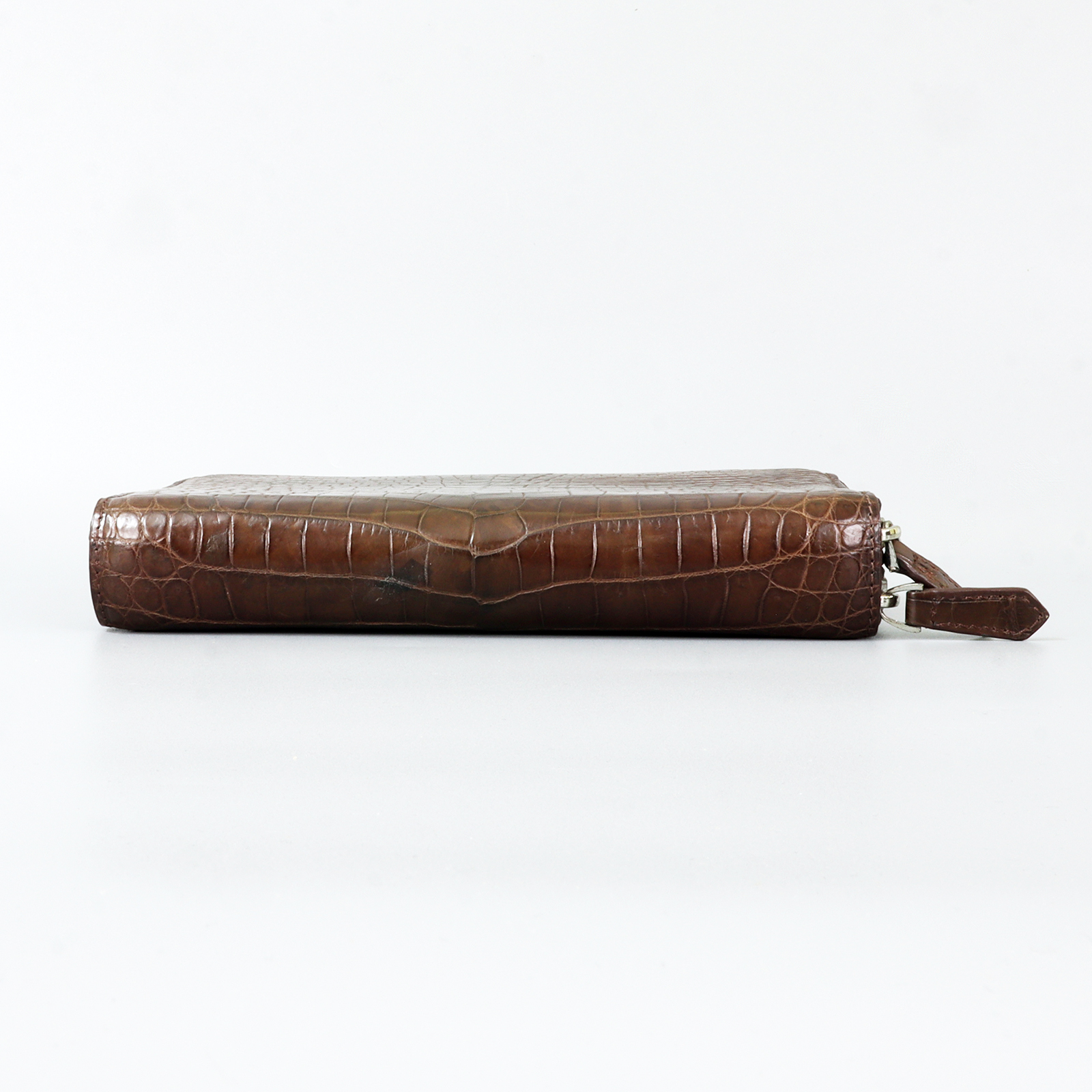 Genuine Leather Crocodile Skin Long Wallet 2 Zip-Around Clutch Handbag, Brown 3