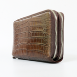 Genuine Leather Crocodile Skin Long Wallet 2 Zip-Around Clutch Handbag, Brown 3