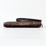 Genuine Leather Crocodile Skin Long Wallet 2 Zip-Around Clutch Handbag, Brown 4