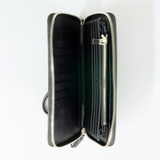 Genuine Leather Crocodile Skin Long Wallet 2 Zip-Around Clutch Handbag, Black 4