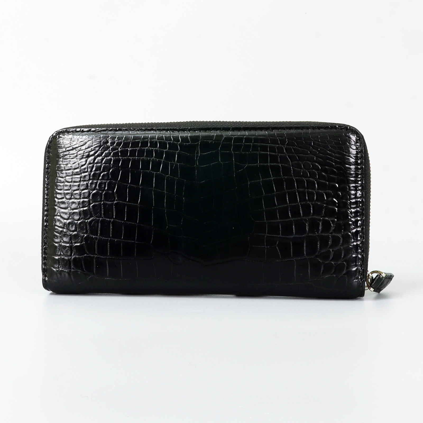 Genuine Leather Crocodile Skin Long Wallet 2 Zip-Around Clutch Handbag, Black 4