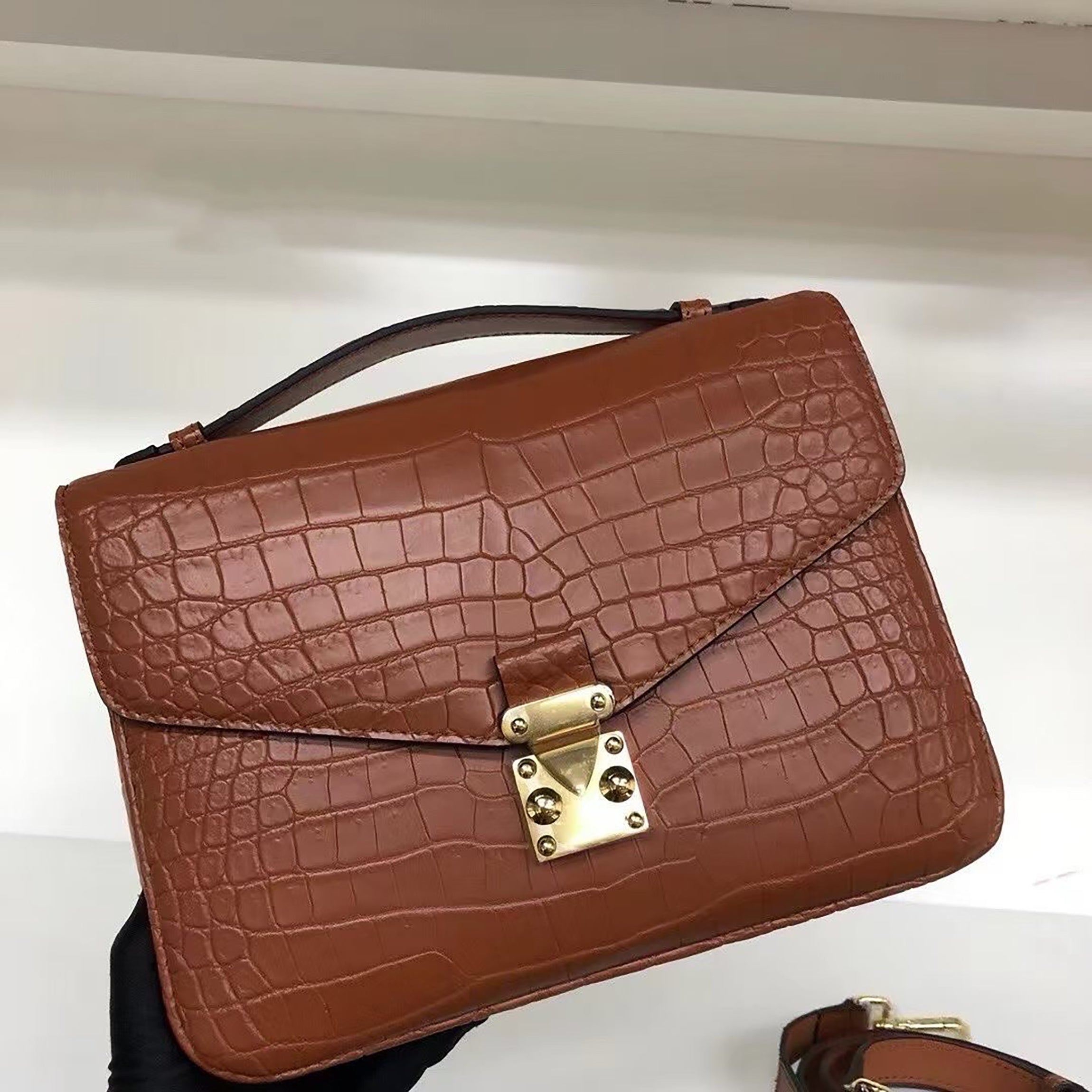 Genuine Matte Alligator Leather Top Handle Bag for Women