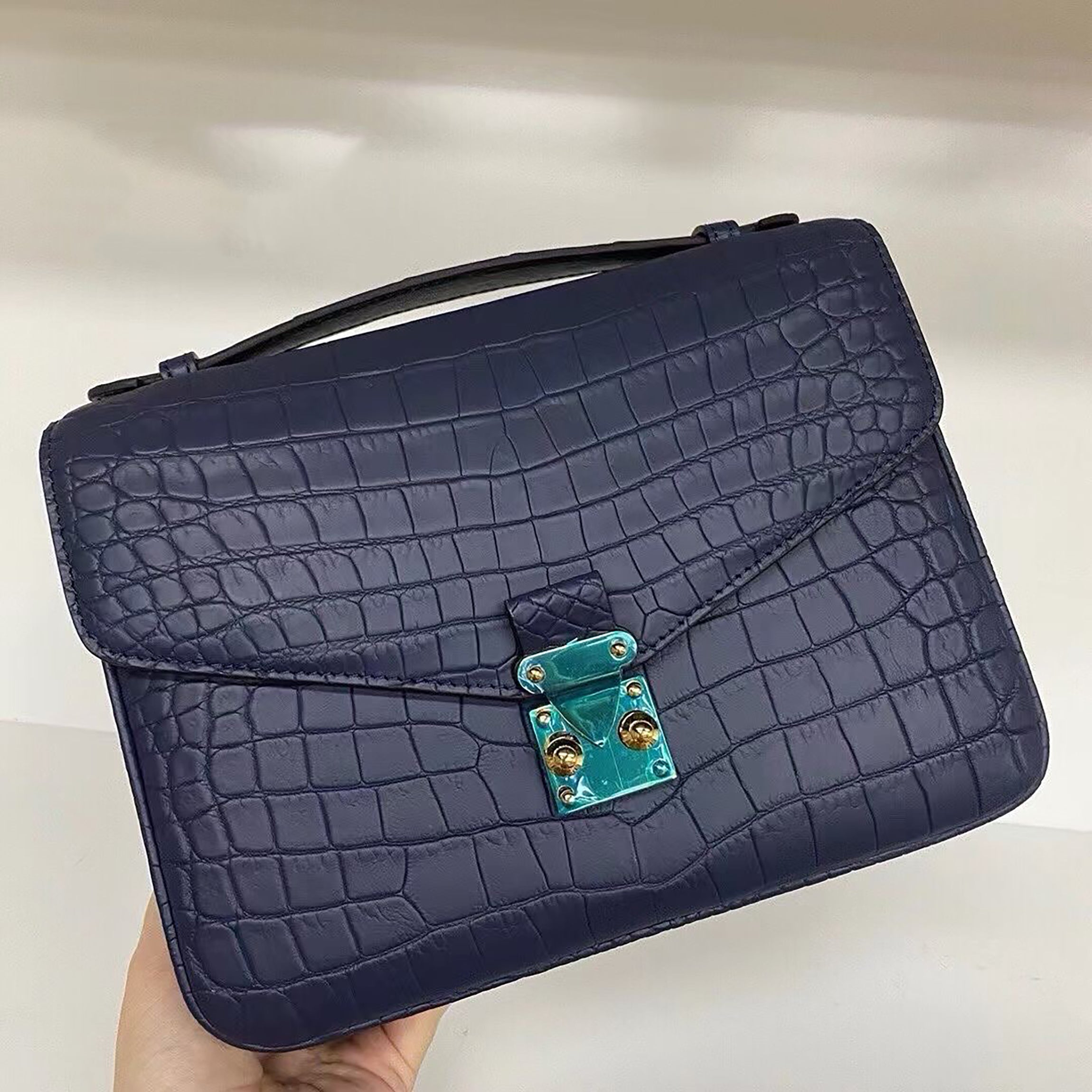 Genuine Matte Alligator Leather Top Handle Bag for Women