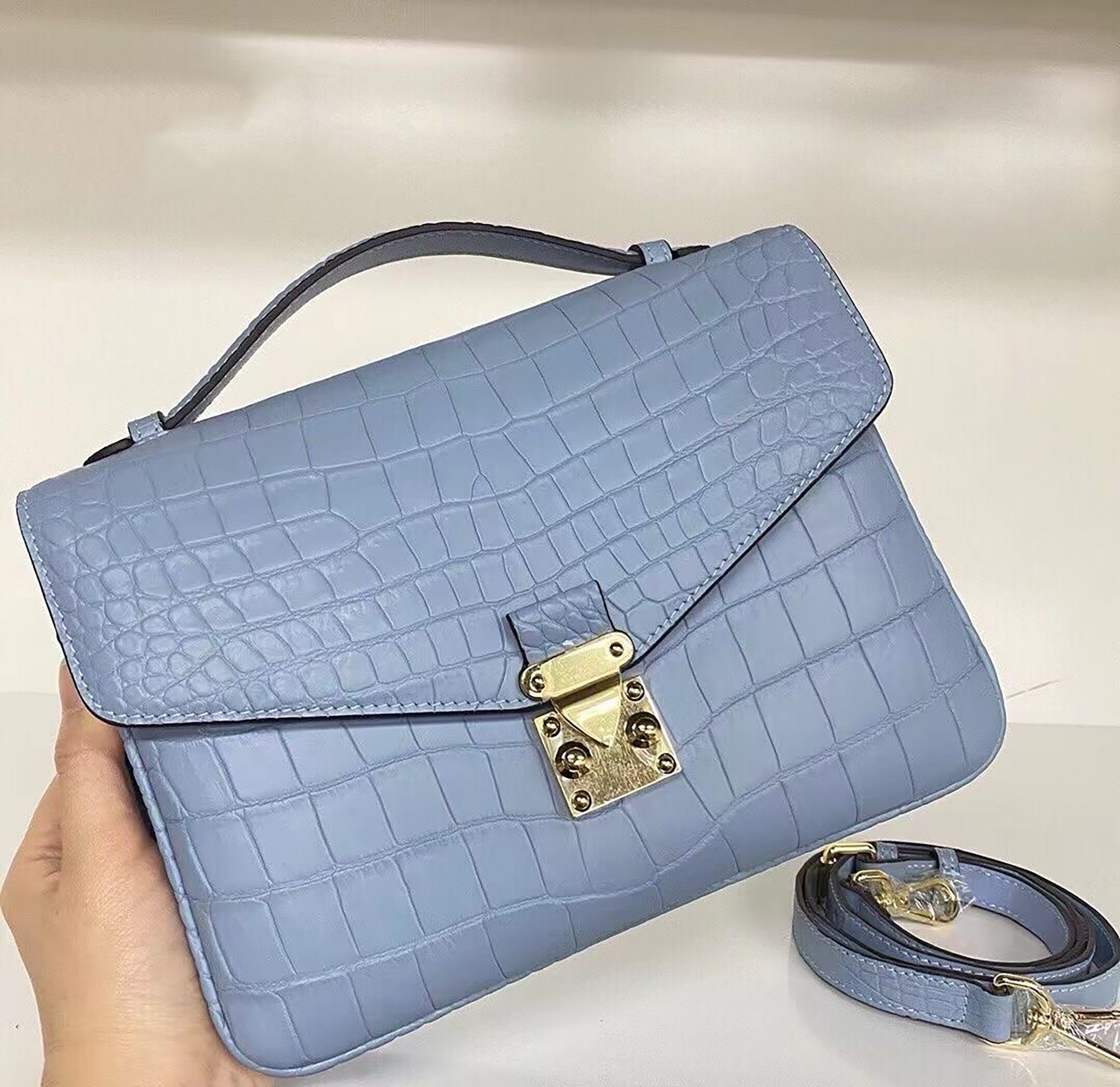 Genuine Matte Alligator Leather Top Handle Bag for Women