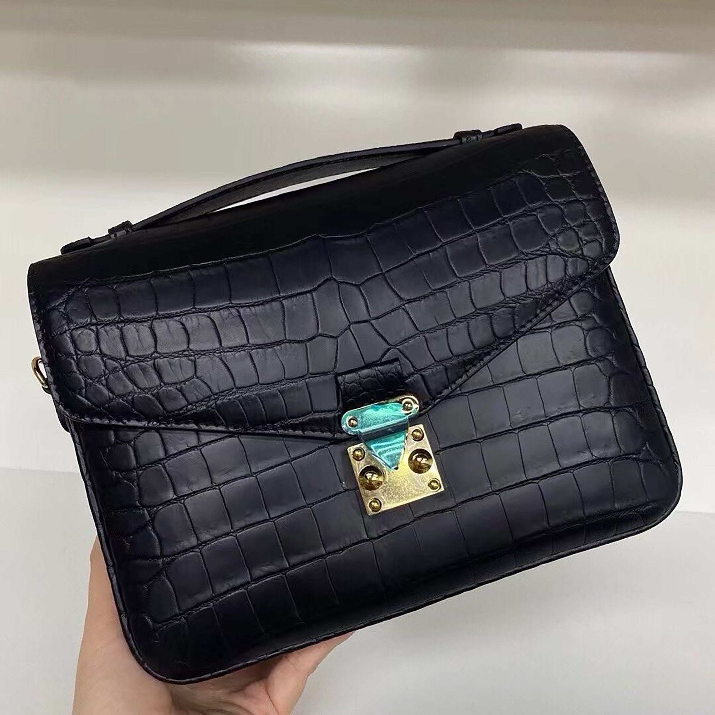 Genuine Matte Alligator Leather Top Handle Bag for Women