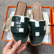 Women’s Genuine Alligator Leather Sandals – Deep Green Exotic H Slides