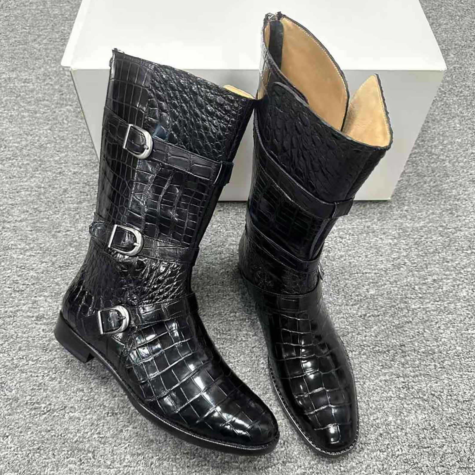 Men’s Handcrafted Alligator Crocodile Leather Luxury Alligator Boots Black, Dark Brown