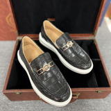Men's Genuine Crocodile Leather Slip On Loafer Bit Shoes Black