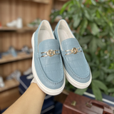 Men's Genuine Crocodile Leather Slip On Loafer Bit Shoes Baby Blue