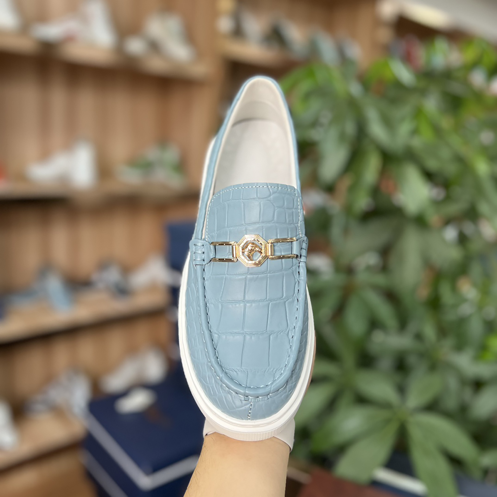 Men's Genuine Crocodile Leather Slip On Loafer Bit Shoes Baby Blue